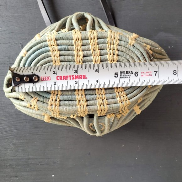 Sans-Arcidet Collection Designer Turquoise and Tan Raffia Woven Basket Bag - Picture 14 of 16